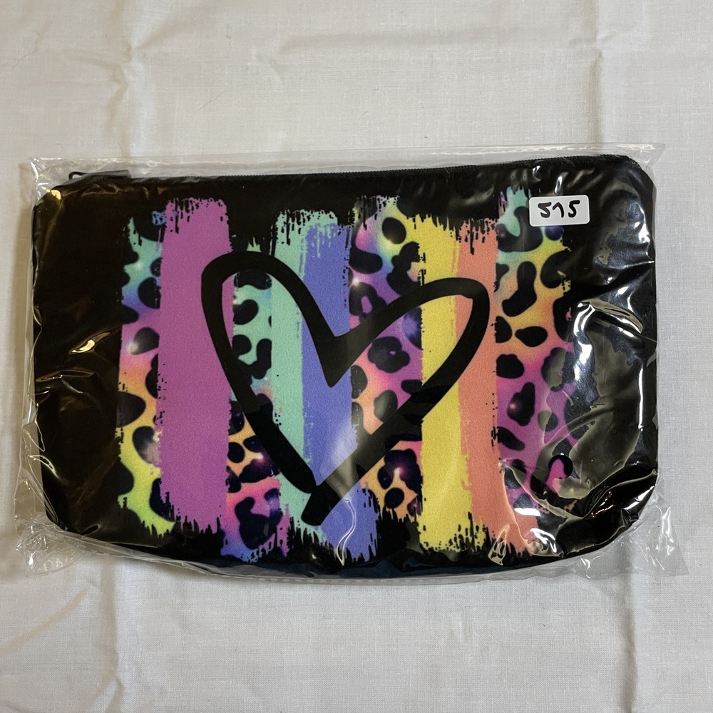 The Pouch Makeup Bag Womens Small Multicolor New Rainbow Heart Leopard Pouch